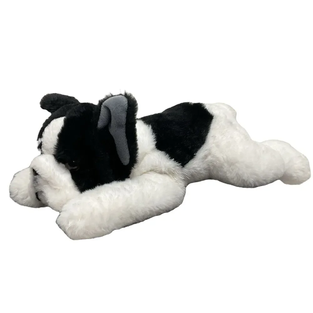 FAO Schwartz Boston Terrier Dog Puppy Laying Down Plush‎ Toy Stuffed Animal